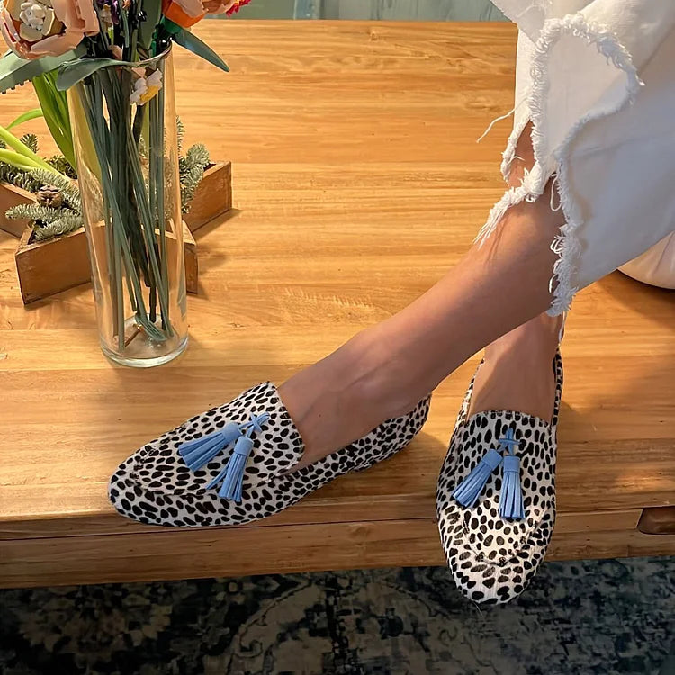 Bianca | Mocasines Manchados con Borlas Azules