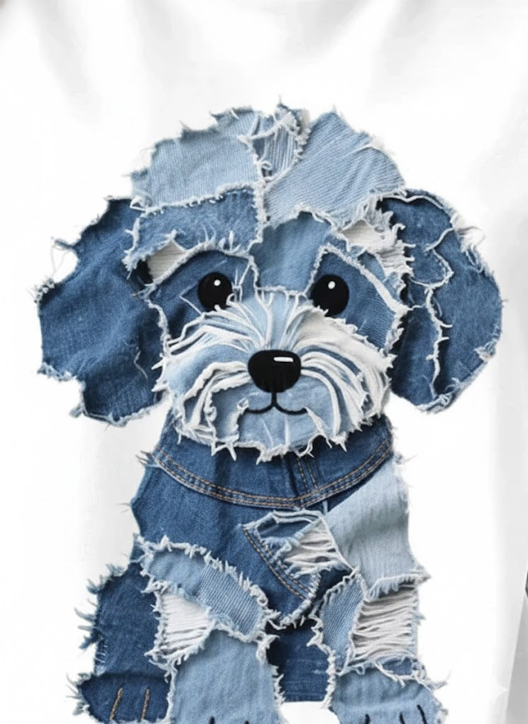 Luz™ | Sudadera con Patchwork y Estampado de Denim de Perro Peludo