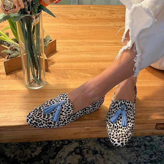 Bianca | Mocasines Manchados con Borlas Azules