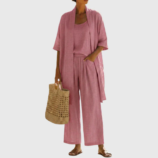 Linnea | Conjunto de tres piezas de algodón y lino sin esfuerzo