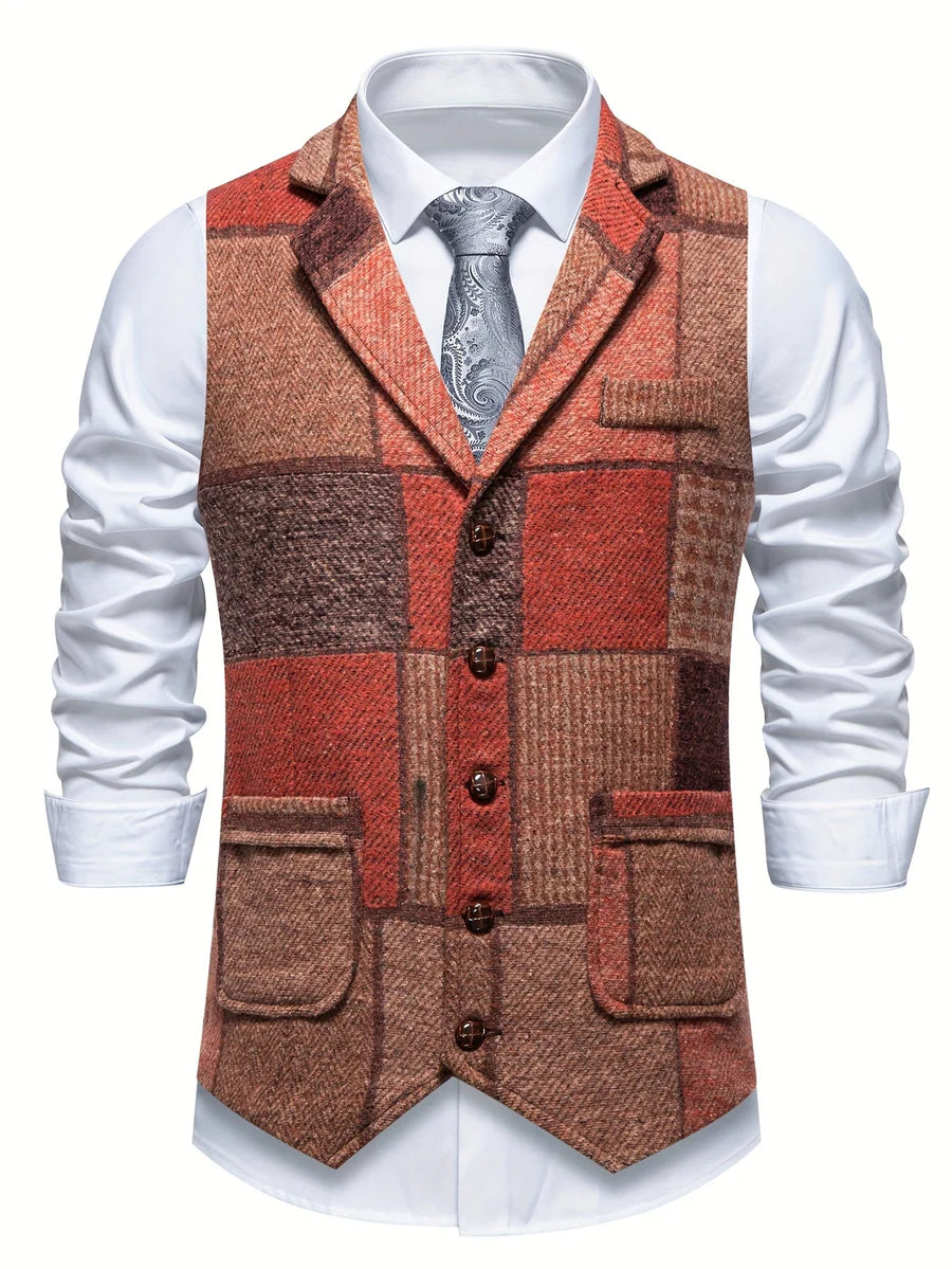 Leo | Chaleco de tweed patchwork con patrón de espina de pescado