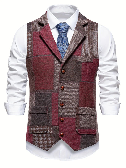 Leo | Chaleco de tweed patchwork con patrón de espina de pescado
