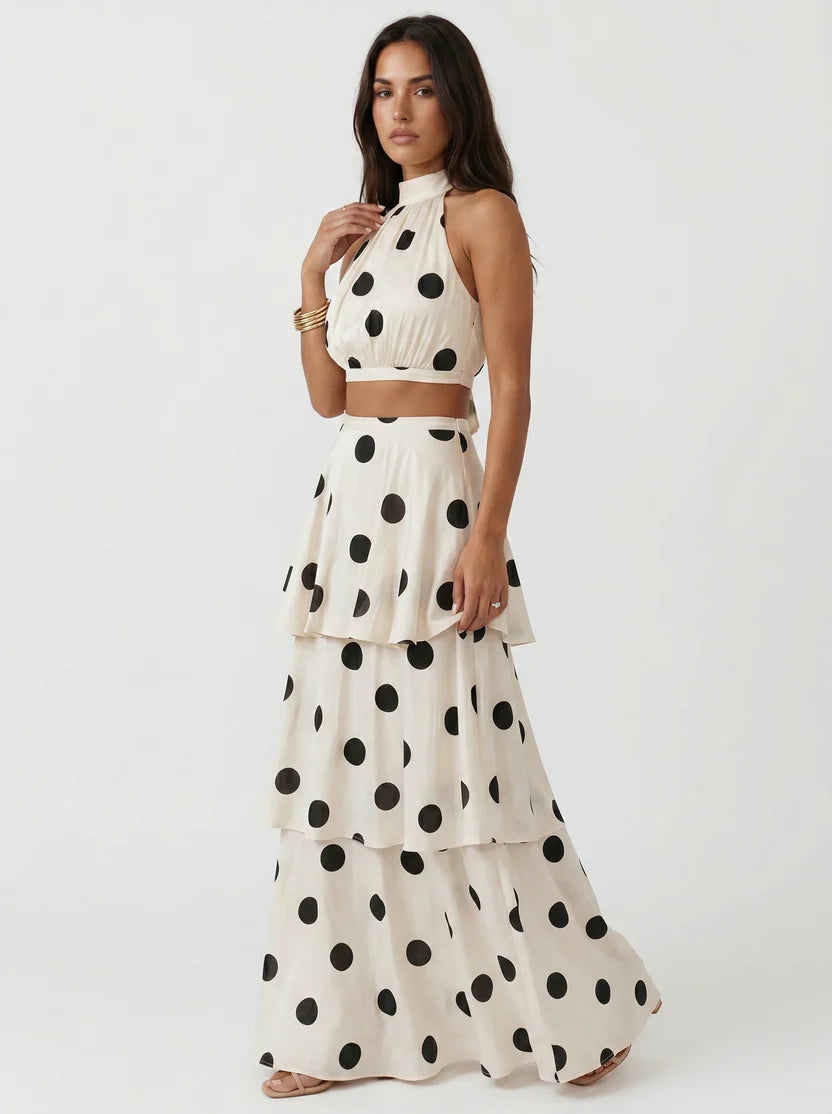 Conjunto top y falda larga de lunares