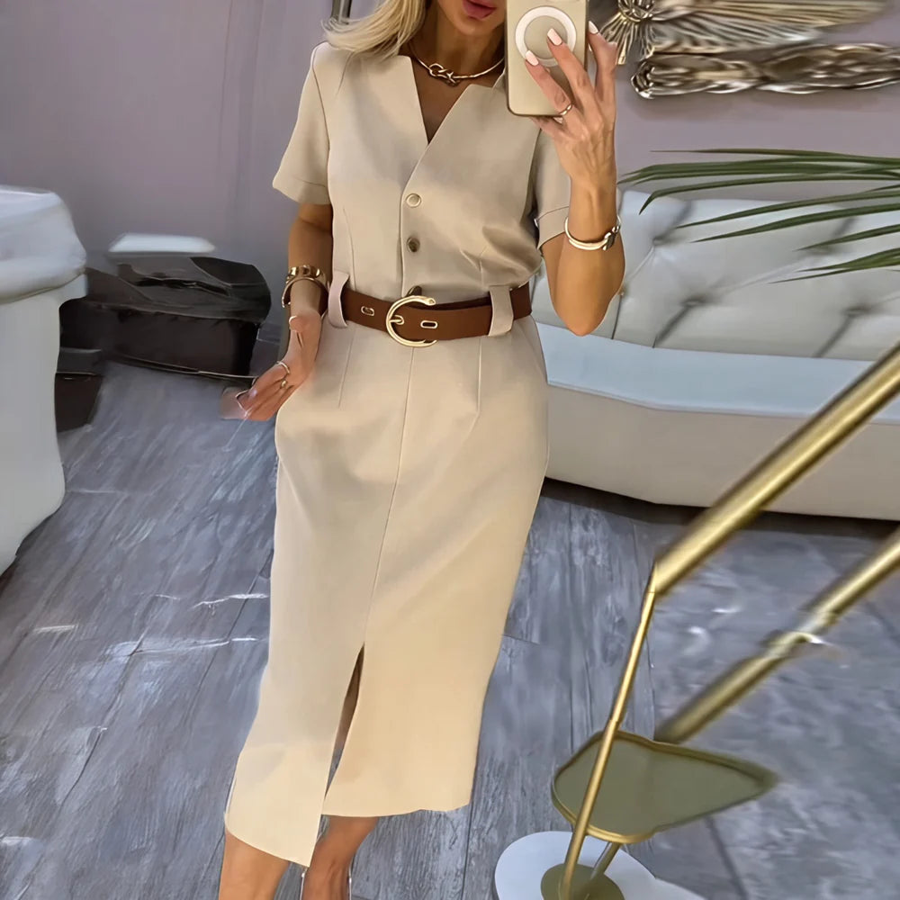 Vestido camisero midi Maite™ con elegante apertura frontal