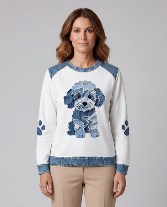 Luz™ | Sudadera con Patchwork y Estampado de Denim de Perro Peludo