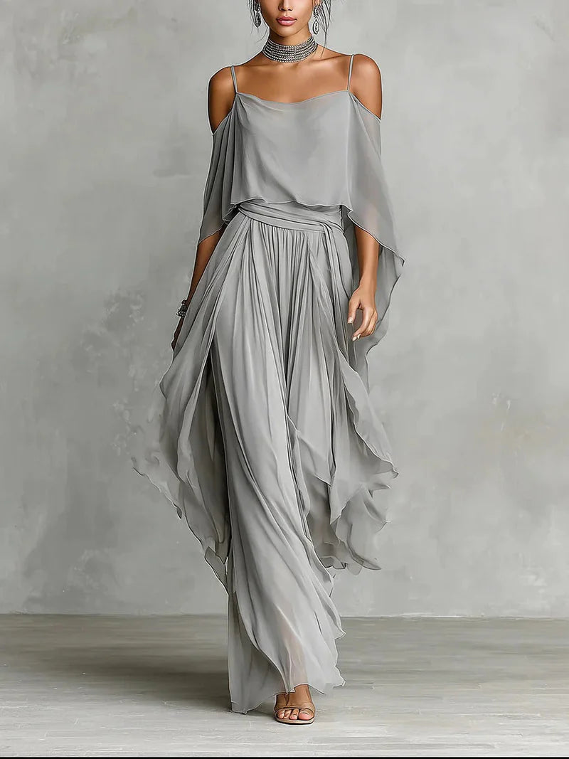 Isabelle | Conjunto fluido gris – Top de tirantes y pantalón ligero