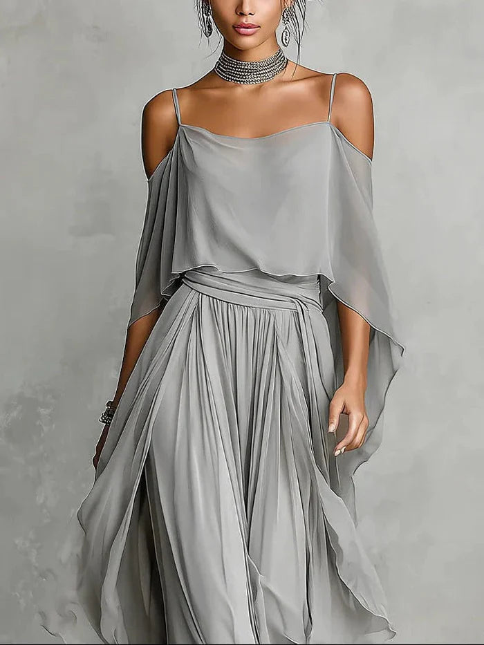 Isabelle | Conjunto fluido gris – Top de tirantes y pantalón ligero
