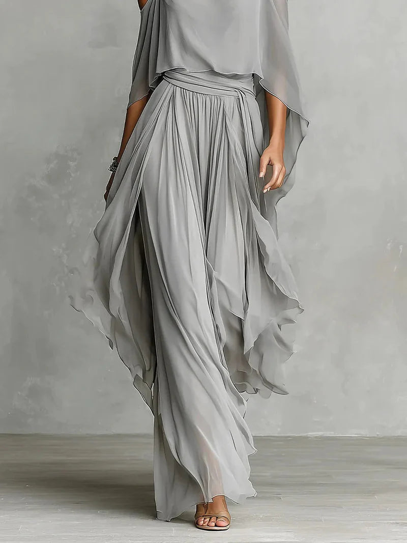 Isabelle | Conjunto fluido gris – Top de tirantes y pantalón ligero